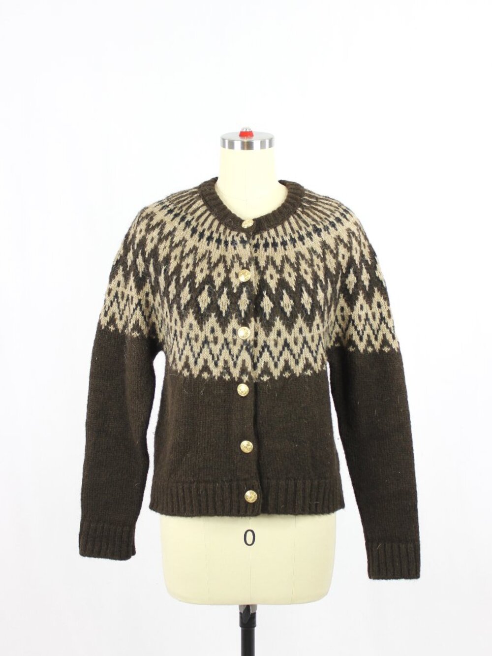 ZARA Brown Fair Isle Acrylic Wool Blend Jacquard Knit Cardigan Sweater, Size S